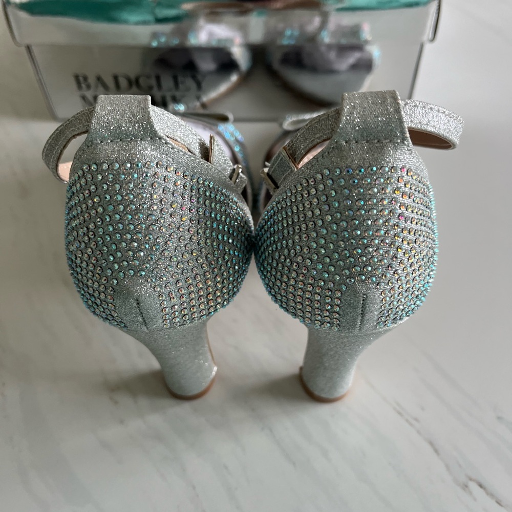 Badgley Mischka Sparkling Silver Strappy Heels - Picture 3 of 7